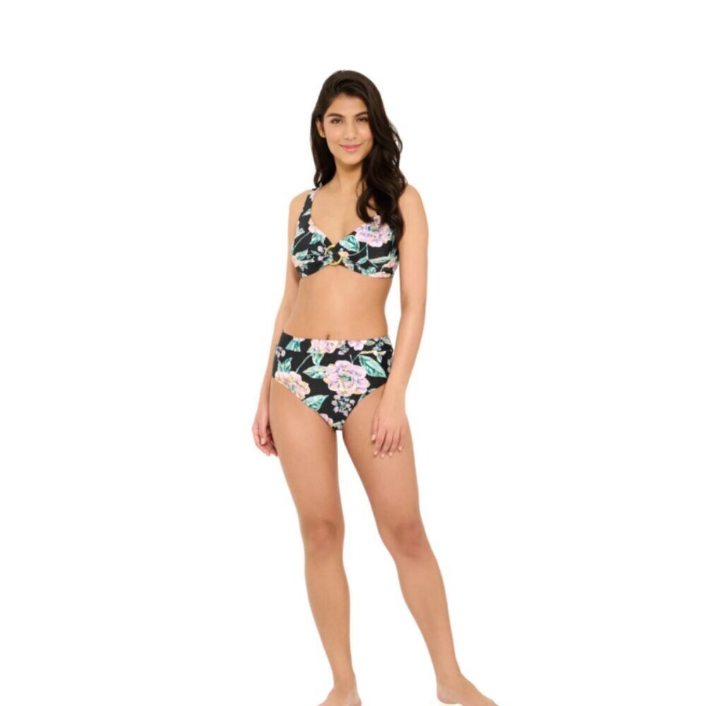 Freshwater Size Small O-Ring Floral Bikini Top Black Swim Suit Vacation Beach